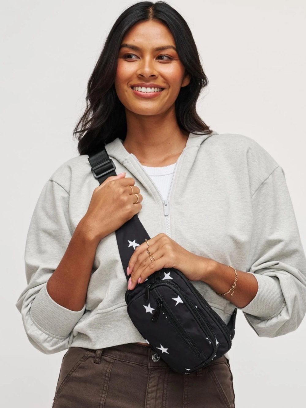 Sol and Selene Hip Hugger Black Star Print Belt Bag. Streetwear. Festival. Chic